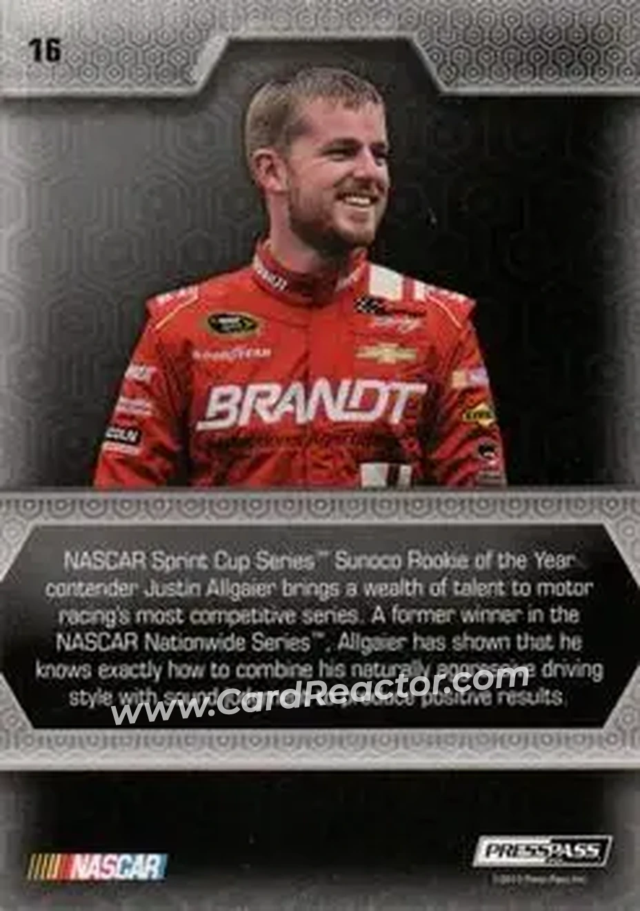2014 Press Pass Five Star #16 - Justin Allgaier - HScott Motorsports - Back