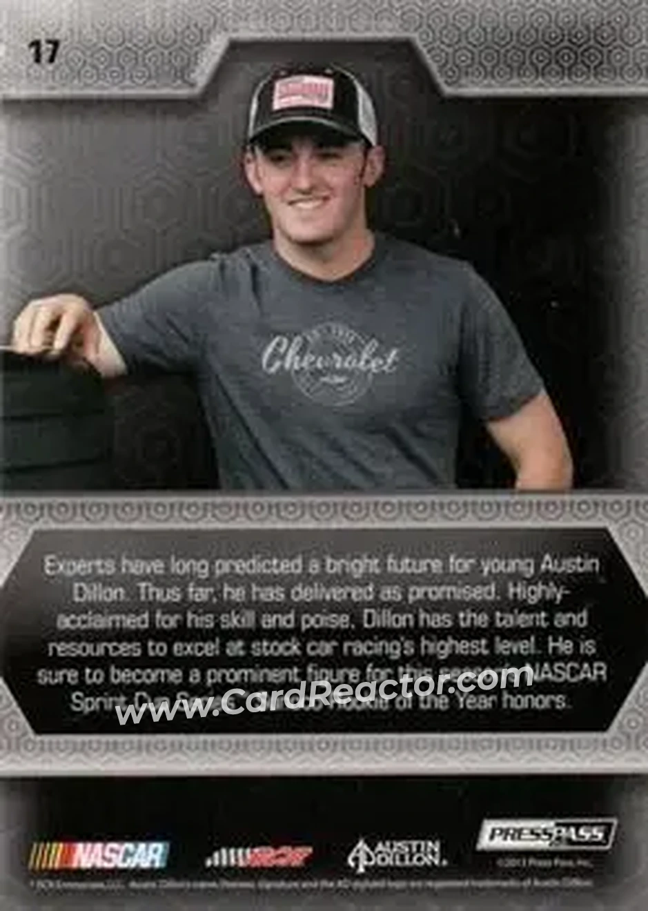 2014 Press Pass Five Star #17 - Austin Dillon - Richard Childress Racing - Back