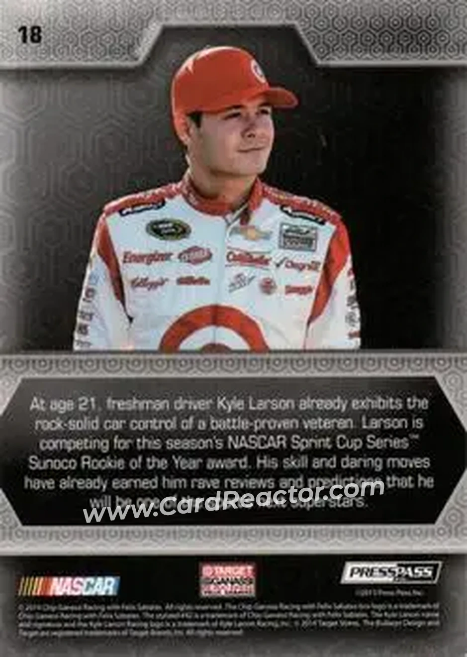 2014 Press Pass Five Star #18 - Kyle Larson - Chip Ganassi Racing with Felix Sabates - Back