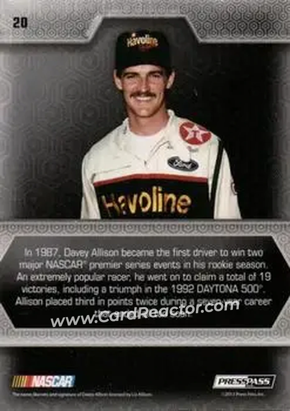 2014 Press Pass Five Star #20 - Davey Allison - Robert Yates Racing - Back