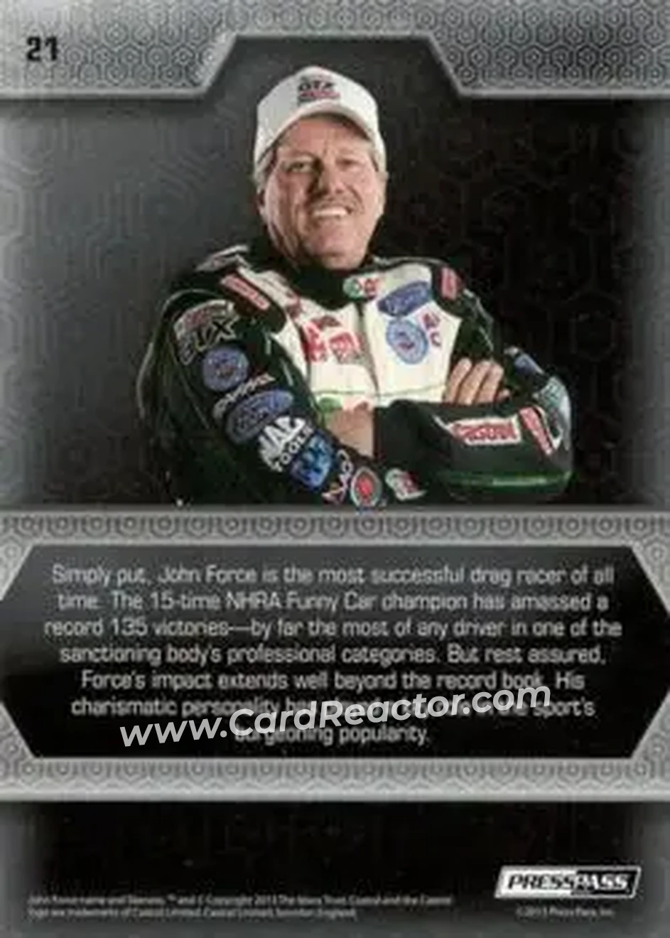 2014 Press Pass Five Star #21 - John Force - John Force Racing - Back