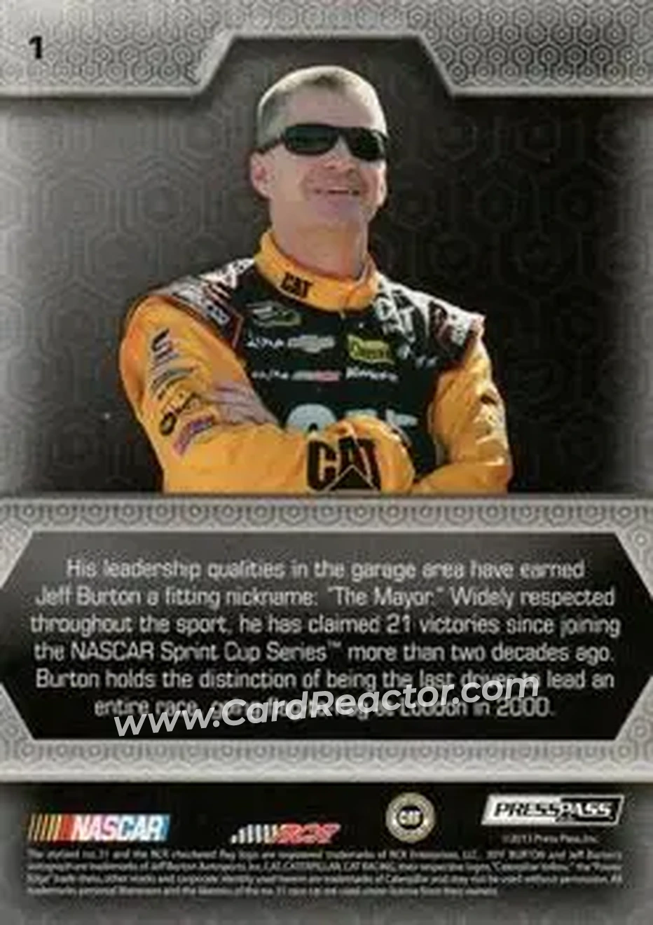 2014 Press Pass Five Star - Holofoil #1 - Jeff Burton - Richard Childress Racing - Back
