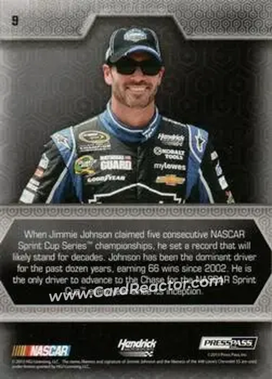 2014 Press Pass Five Star - Holofoil #9 - Jimmie Johnson - Hendrick Motorsports - Back