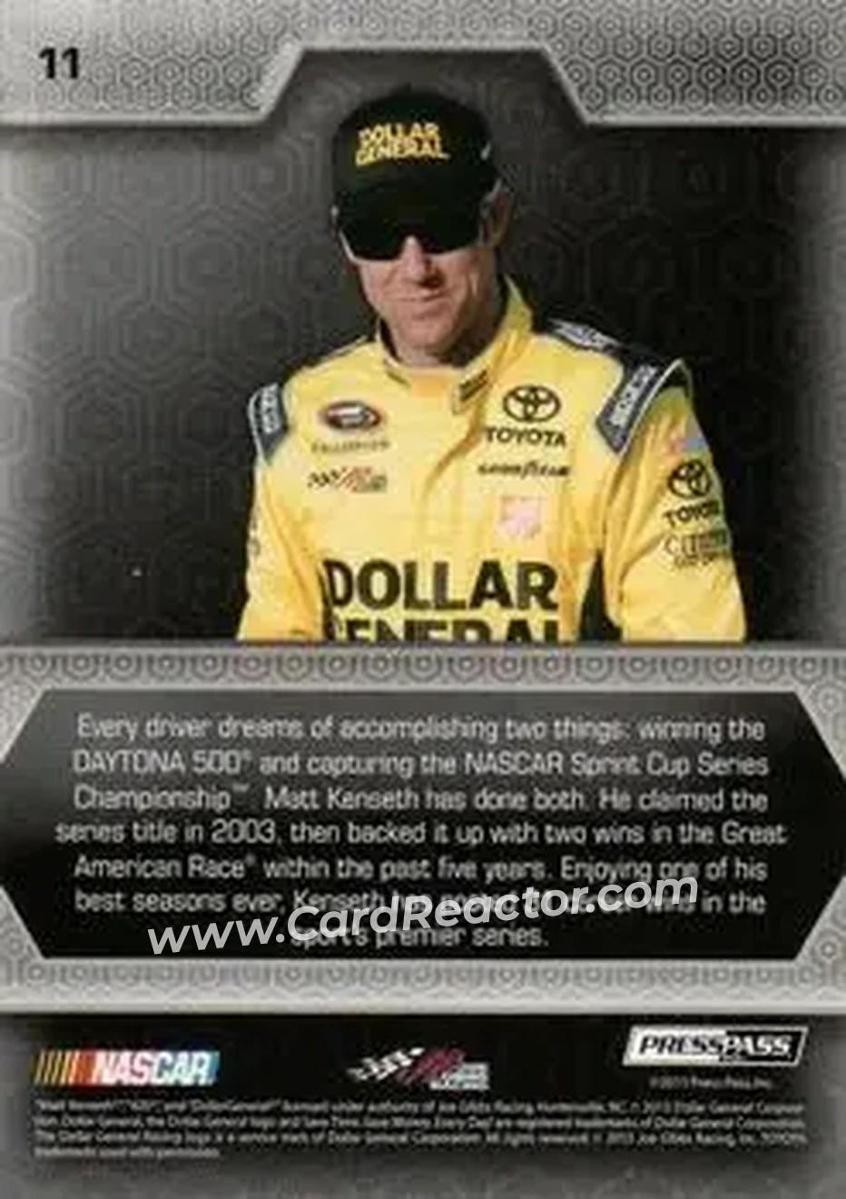 2014 Press Pass Five Star - Holofoil #11 - Matt Kenseth - Joe Gibbs Racing - Back 2014 Press Pass Five Star - Holofoil #11 - Matt Kenseth - Joe Gibbs Racing - Back