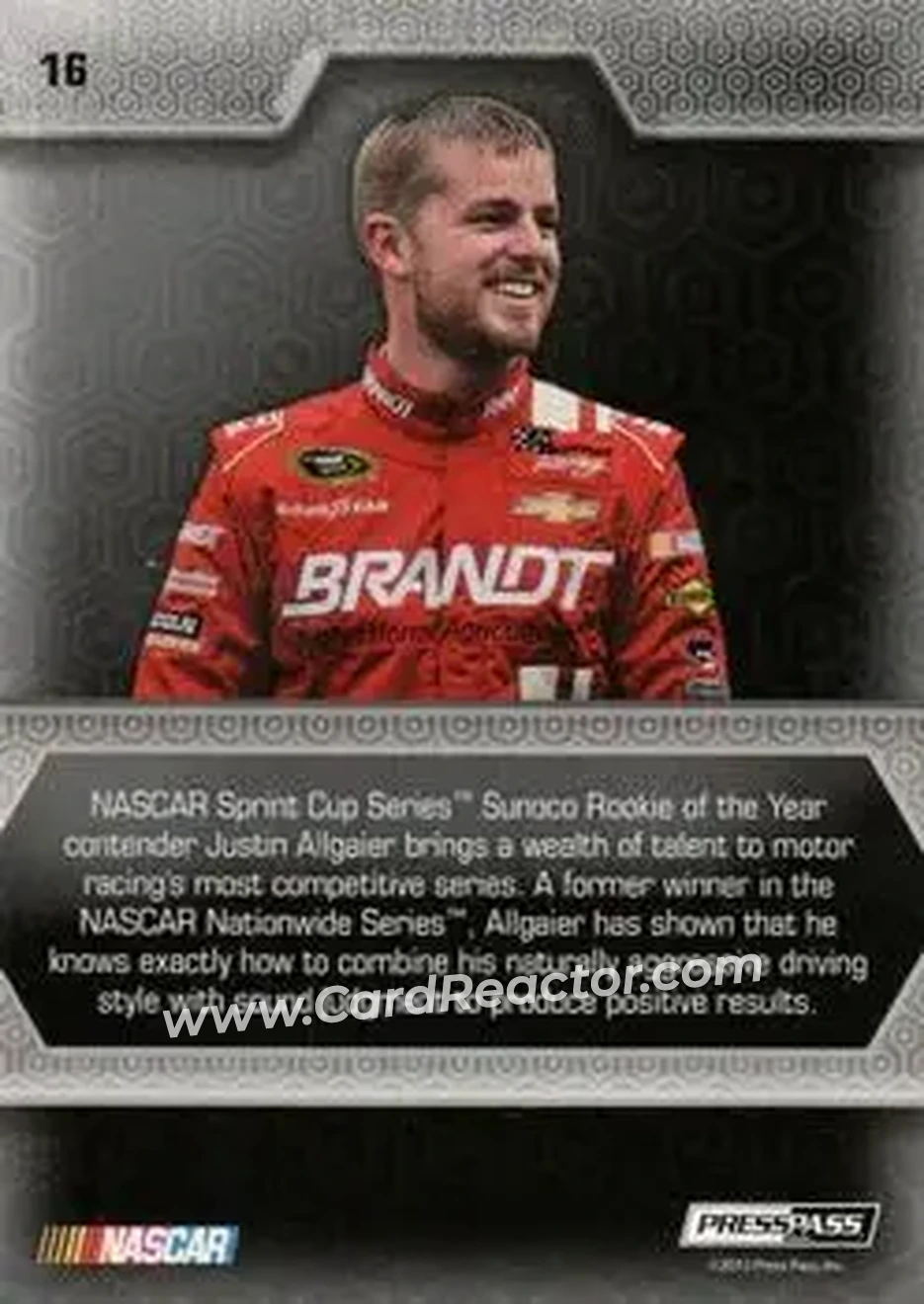2014 Press Pass Five Star - Holofoil #16 - Justin Allgaier - HScott Motorsports - Back