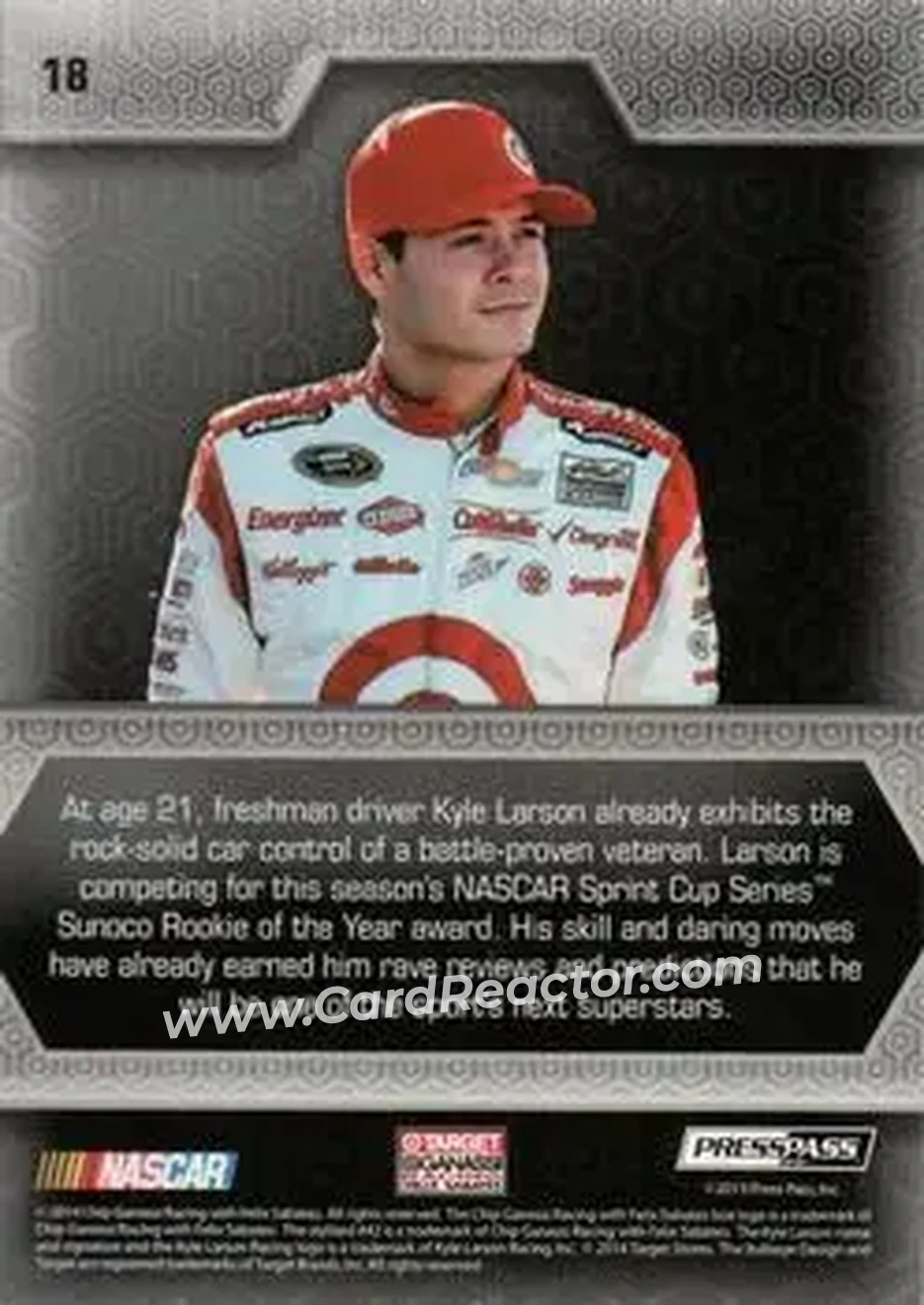 2014 Press Pass Five Star - Holofoil #18 - Kyle Larson - Chip Ganassi Racing with Felix Sabates - Back