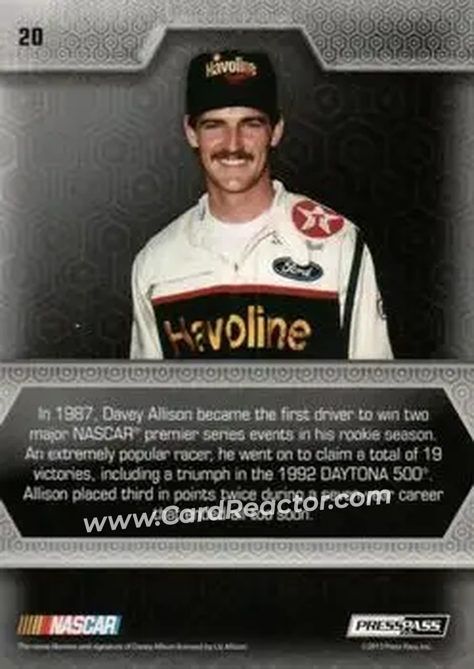 2014 Press Pass Five Star - Holofoil #20 - Davey Allison - Robert Yates Racing - Back 2014 Press Pass Five Star - Holofoil #20 - Davey Allison - Robert Yates Racing - Back