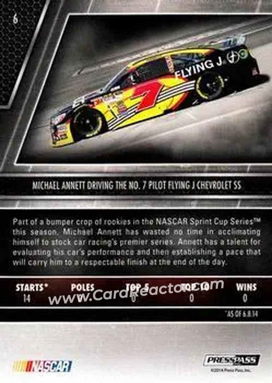 2014 Press Pass Redline #6 - Michael Annett - Tommy Baldwin Racing - Back