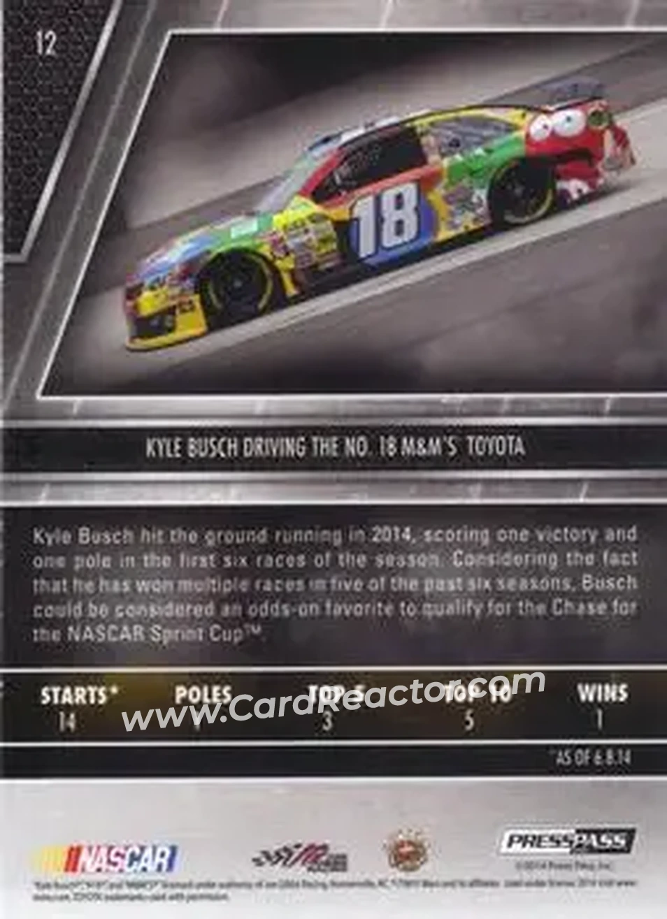 2014 Press Pass Redline #12 - Kyle Busch - Joe Gibbs Racing - Back