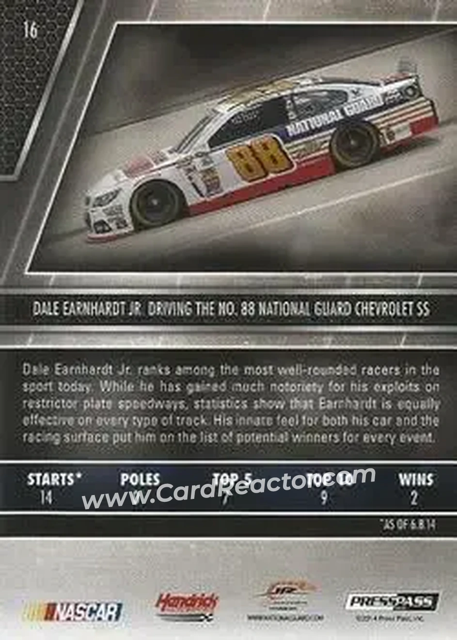 2014 Press Pass Redline #16 - Dale Earnhardt Jr - Hendrick Motorsports - Back