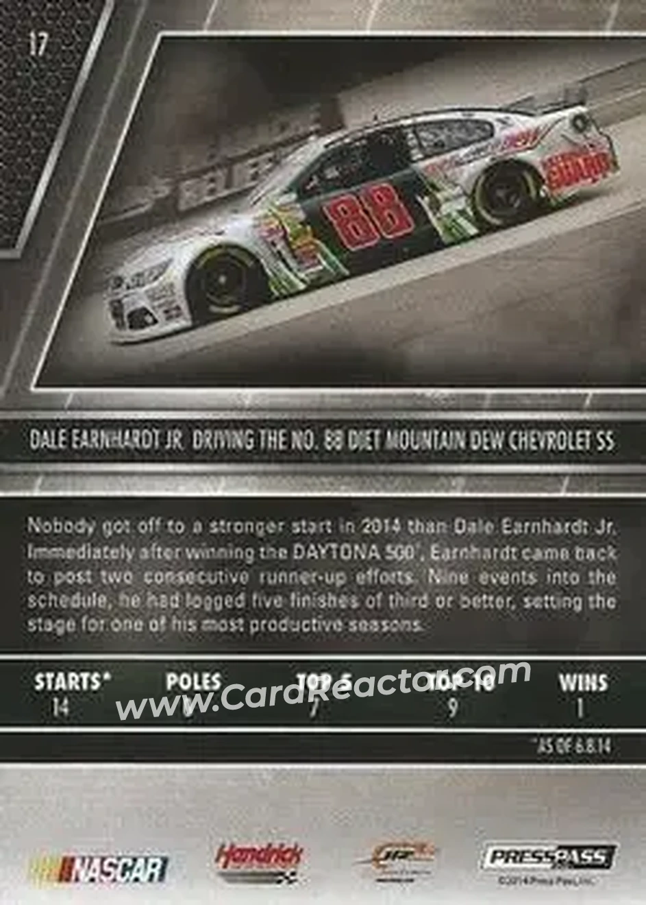 2014 Press Pass Redline #17 - Dale Earnhardt Jr - Hendrick Motorsports - Back