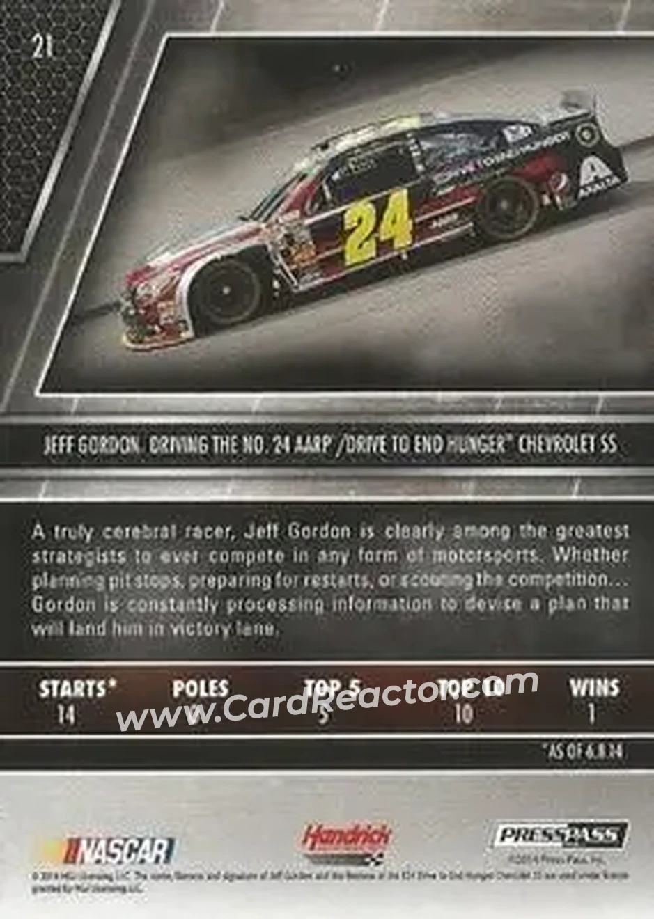 2014 Press Pass Redline #21 - Jeff Gordon - Hendrick Motorsports - Back