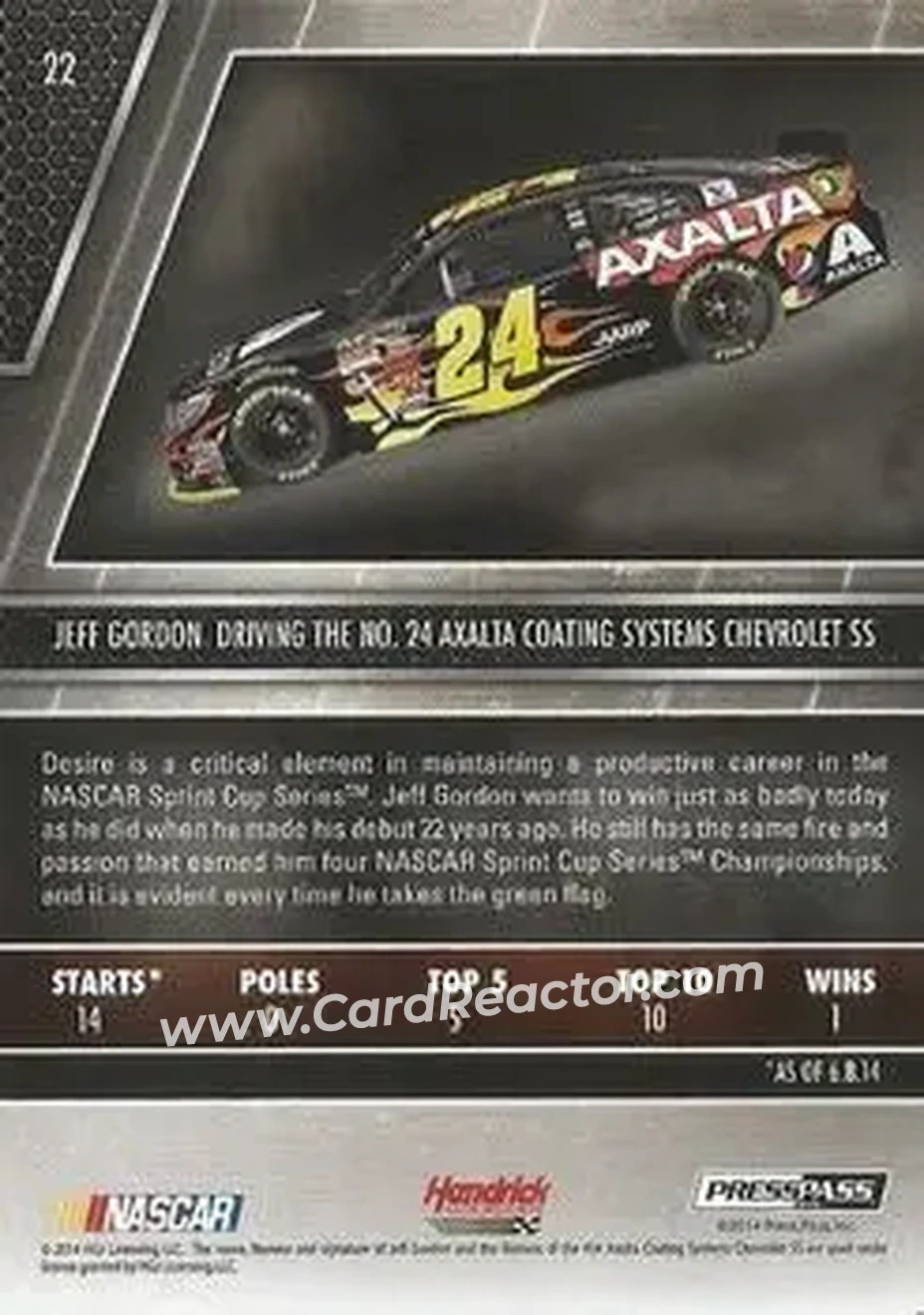 2014 Press Pass Redline #22 - Jeff Gordon - Hendrick Motorsports - Back
