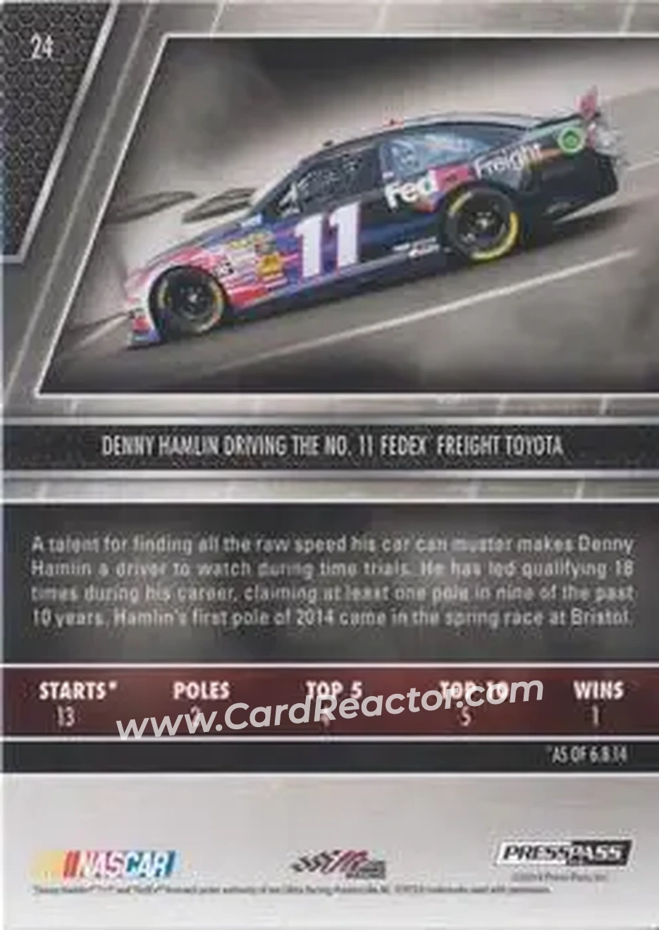 2014 Press Pass Redline #24 - Denny Hamlin - Joe Gibbs Racing - Back