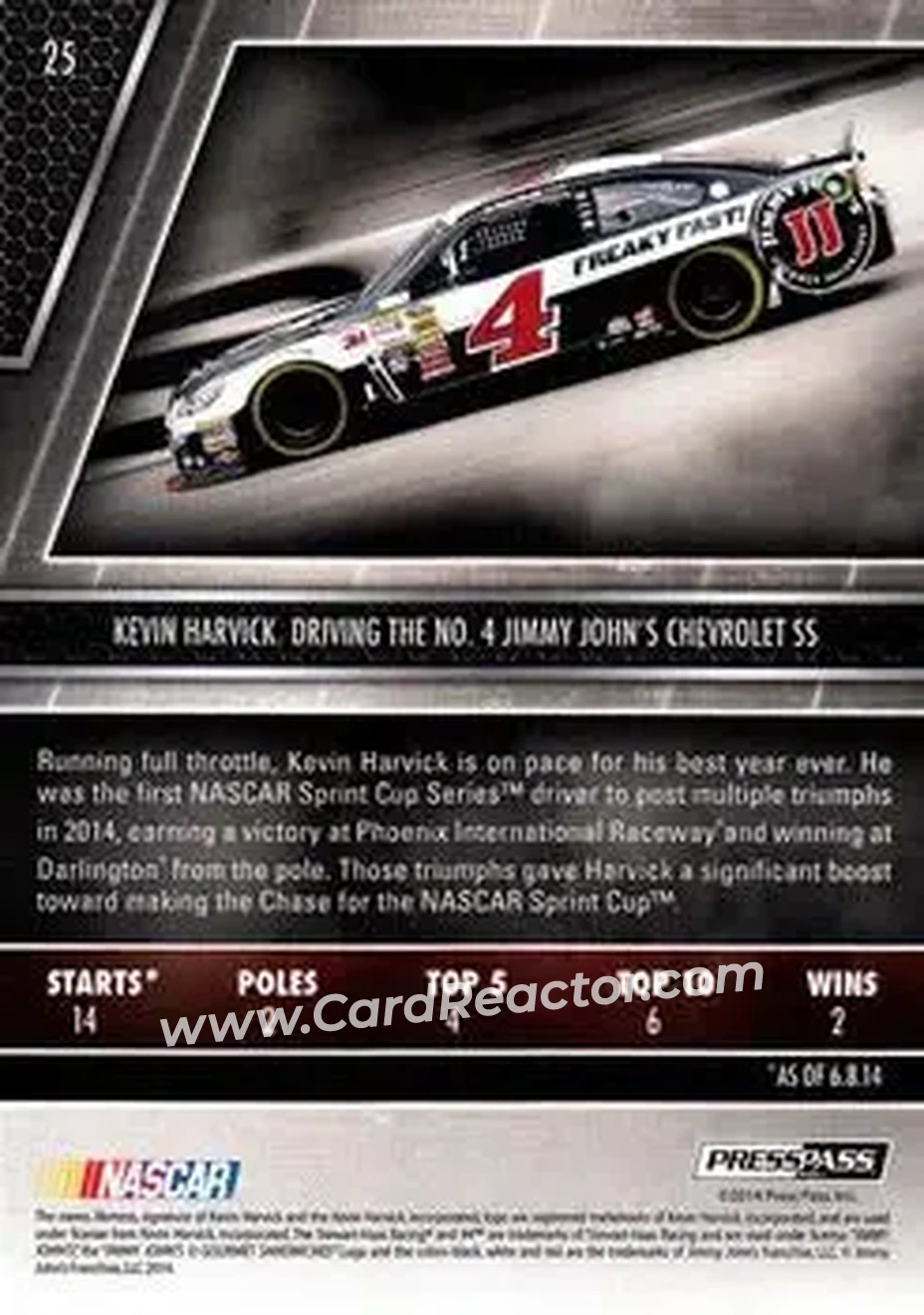 2014 Press Pass Redline #25 - Kevin Harvick - Stewart-Haas Racing - Back
