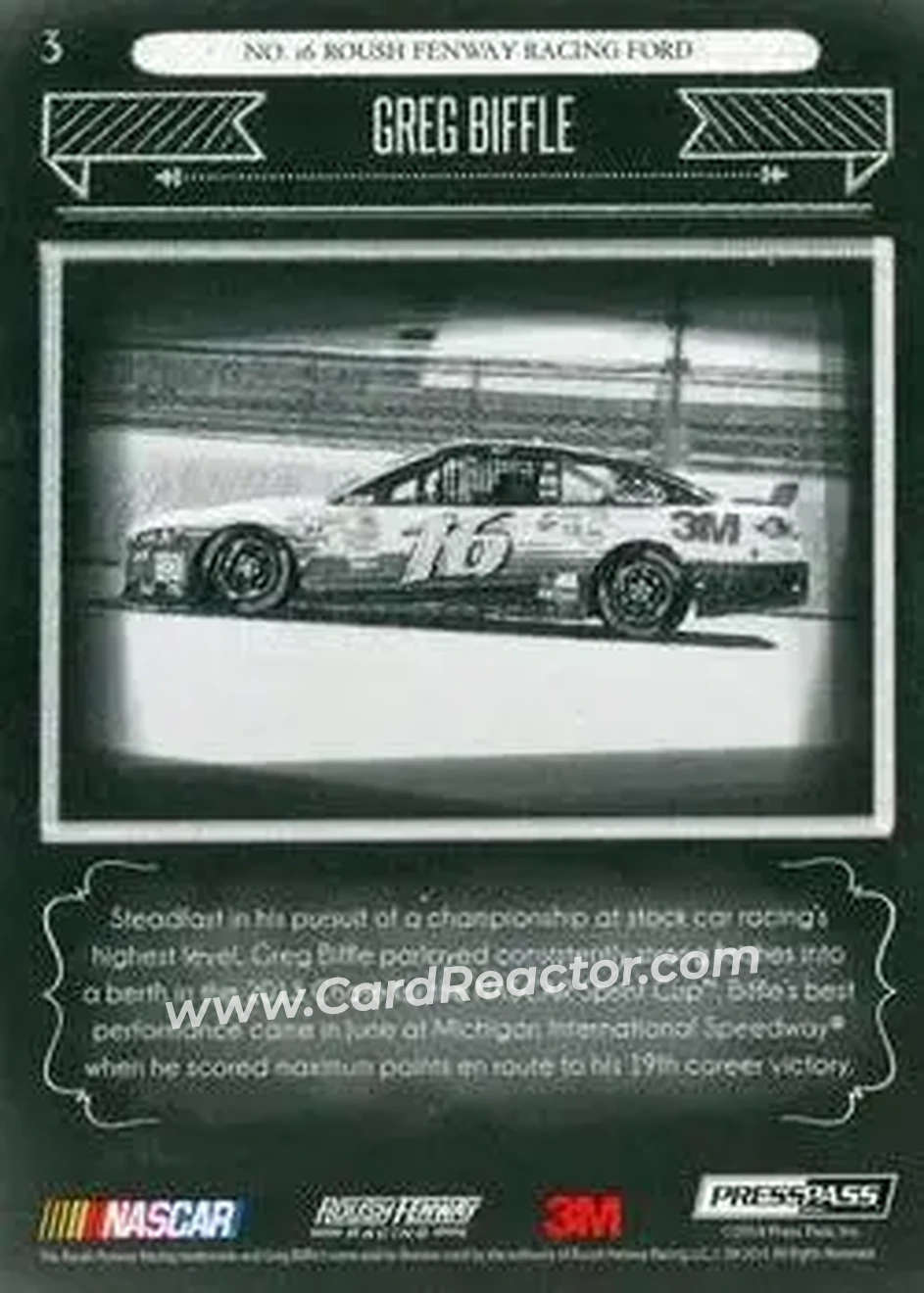 2014 Press Pass Total Memorabilia #3 - Greg Biffle - Roush Fenway Racing - Back