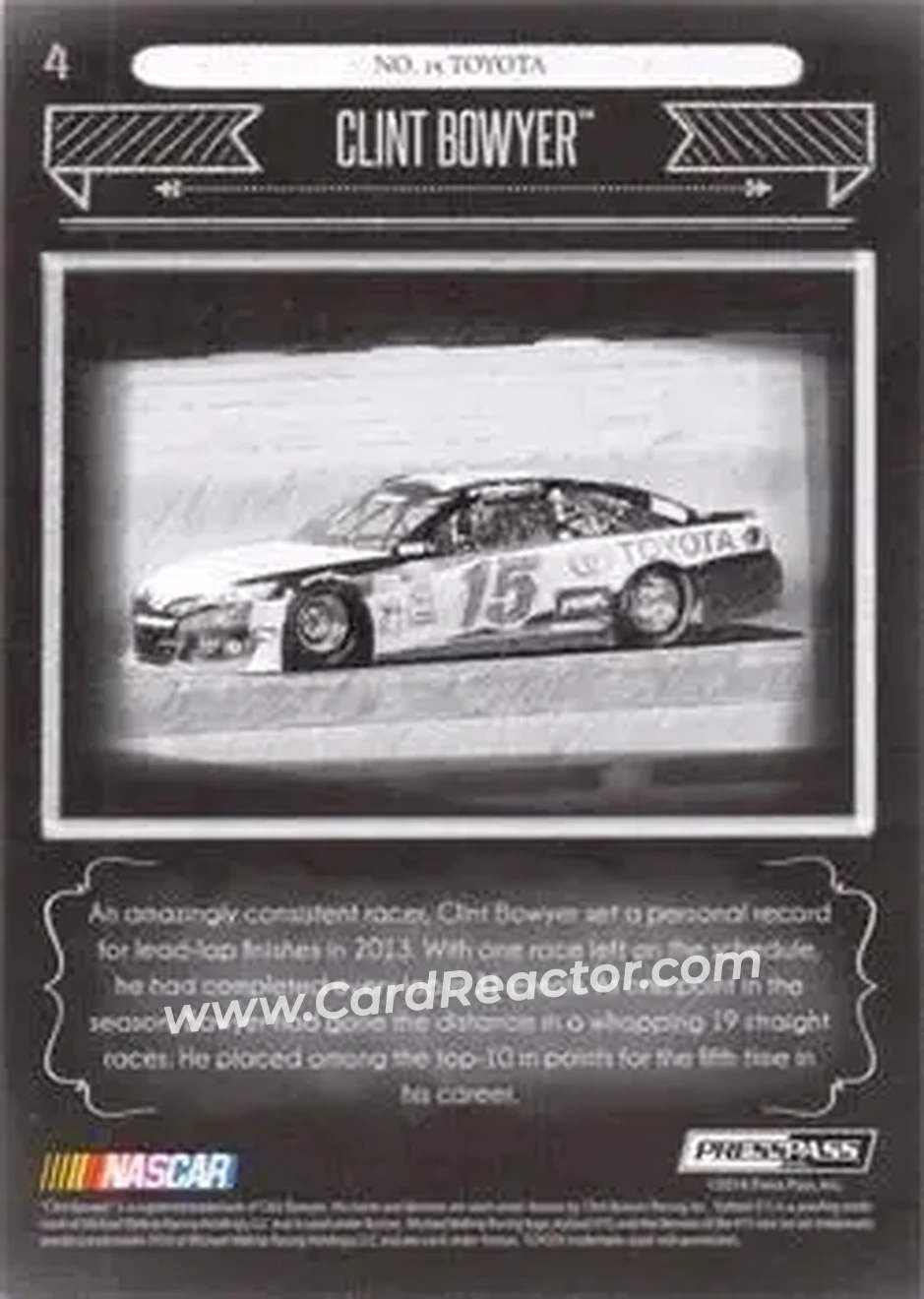 2014 Press Pass Total Memorabilia #4 - Clint Bowyer - Michael Waltrip Racing - Back
