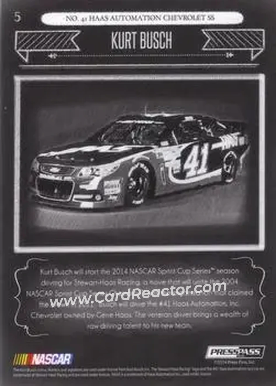 2014 Press Pass Total Memorabilia #5 - Kurt Busch - Stewart-Haas Racing - Back