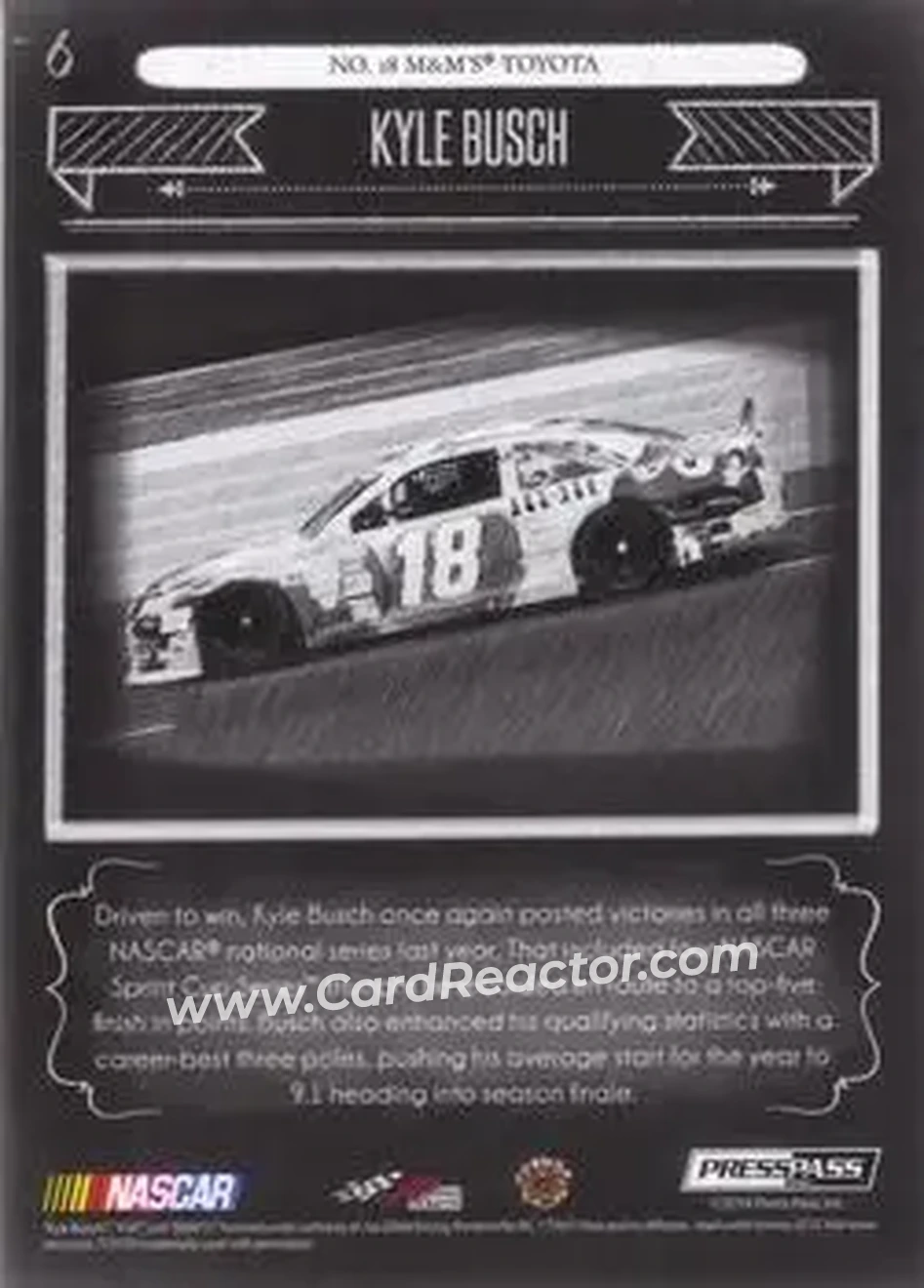 2014 Press Pass Total Memorabilia #6 - Kyle Busch - Joe Gibbs Racing - Back