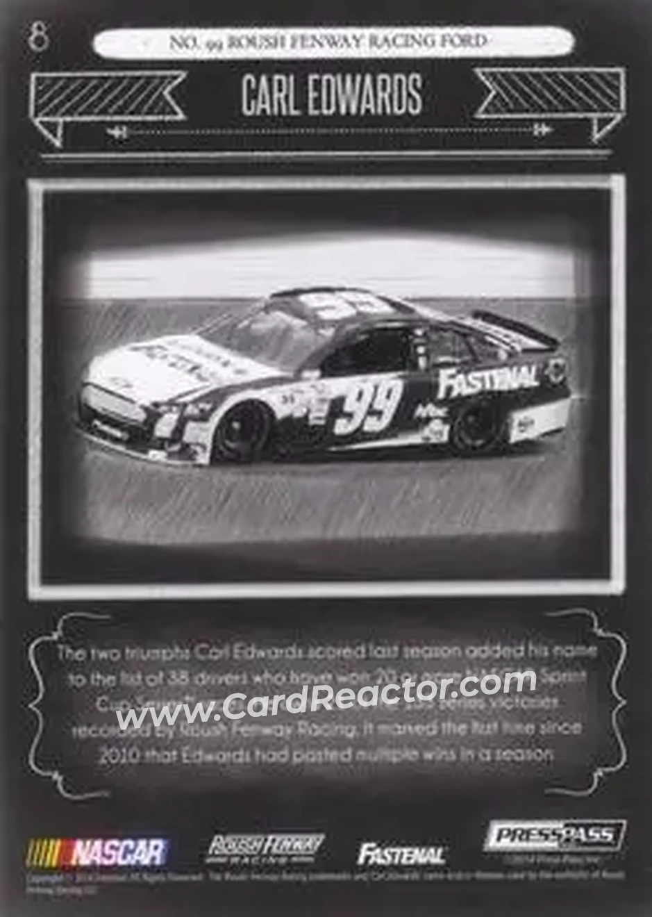 2014 Press Pass Total Memorabilia #8 - Carl Edwards - Roush Fenway Racing - Back