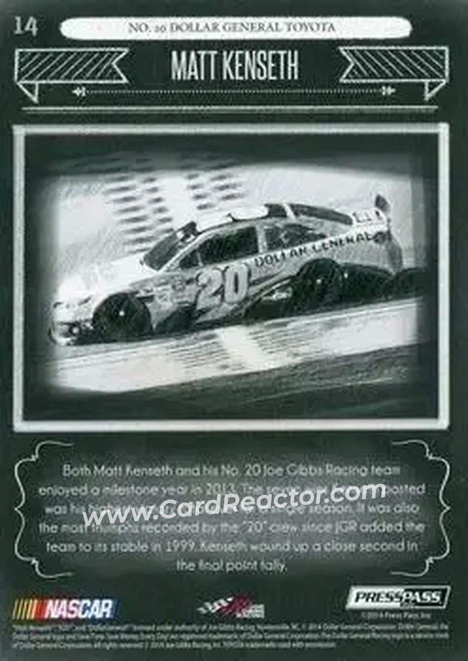 2014 Press Pass Total Memorabilia #14 - Matt Kenseth - Joe Gibbs Racing - Back