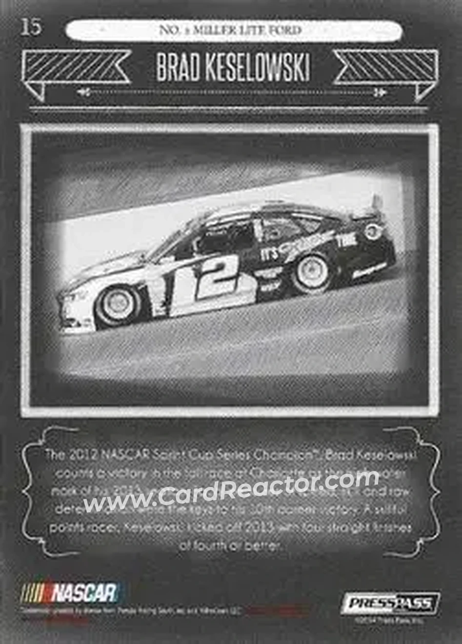2014 Press Pass Total Memorabilia #15 - Brad Keselowski - Team Penske - Back