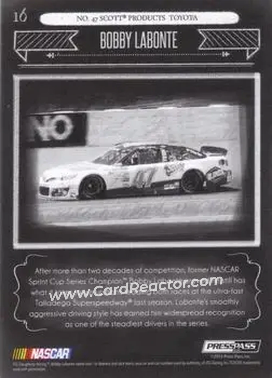 2014 Press Pass Total Memorabilia #16 - Bobby Labonte - JTG Daugherty Racing - Back