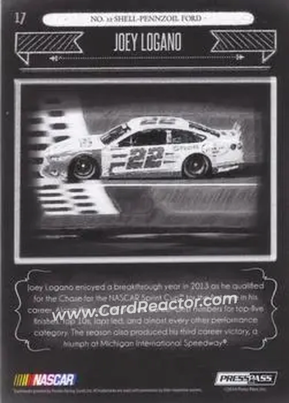 2014 Press Pass Total Memorabilia #17 - Joey Logano - Team Penske - Back