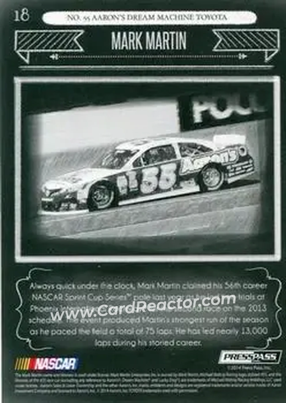 2014 Press Pass Total Memorabilia #18 - Mark Martin - Michael Waltrip Racing - Back