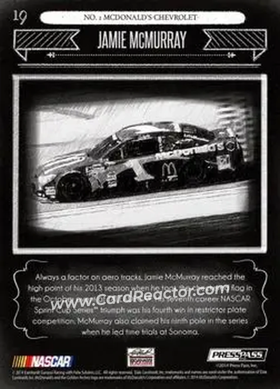 2014 Press Pass Total Memorabilia #19 - Jamie McMurray - Chip Ganassi Racing with Felix Sabates - Back