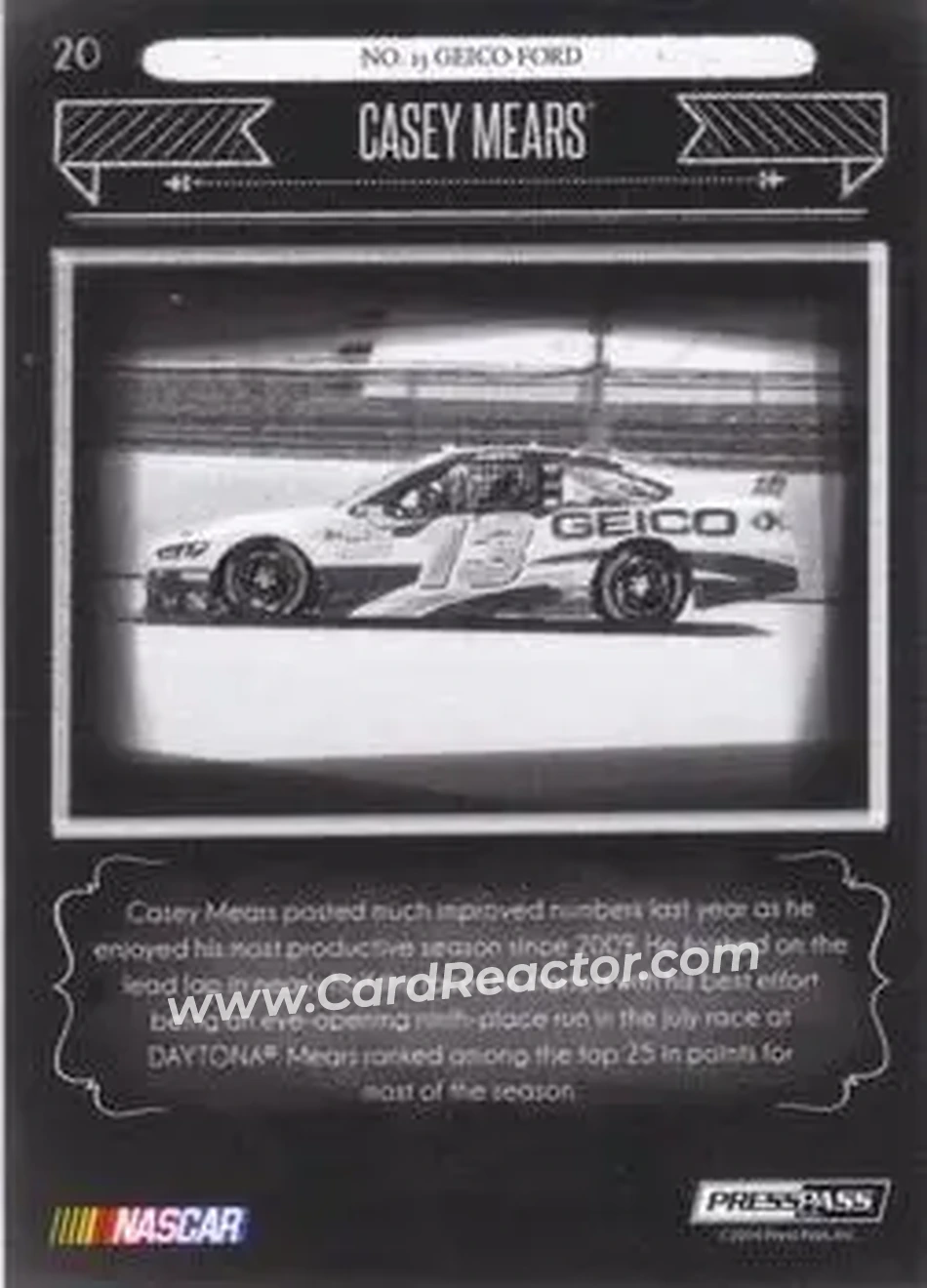 2014 Press Pass Total Memorabilia #20 - Casey Mears - Germain Racing - Back