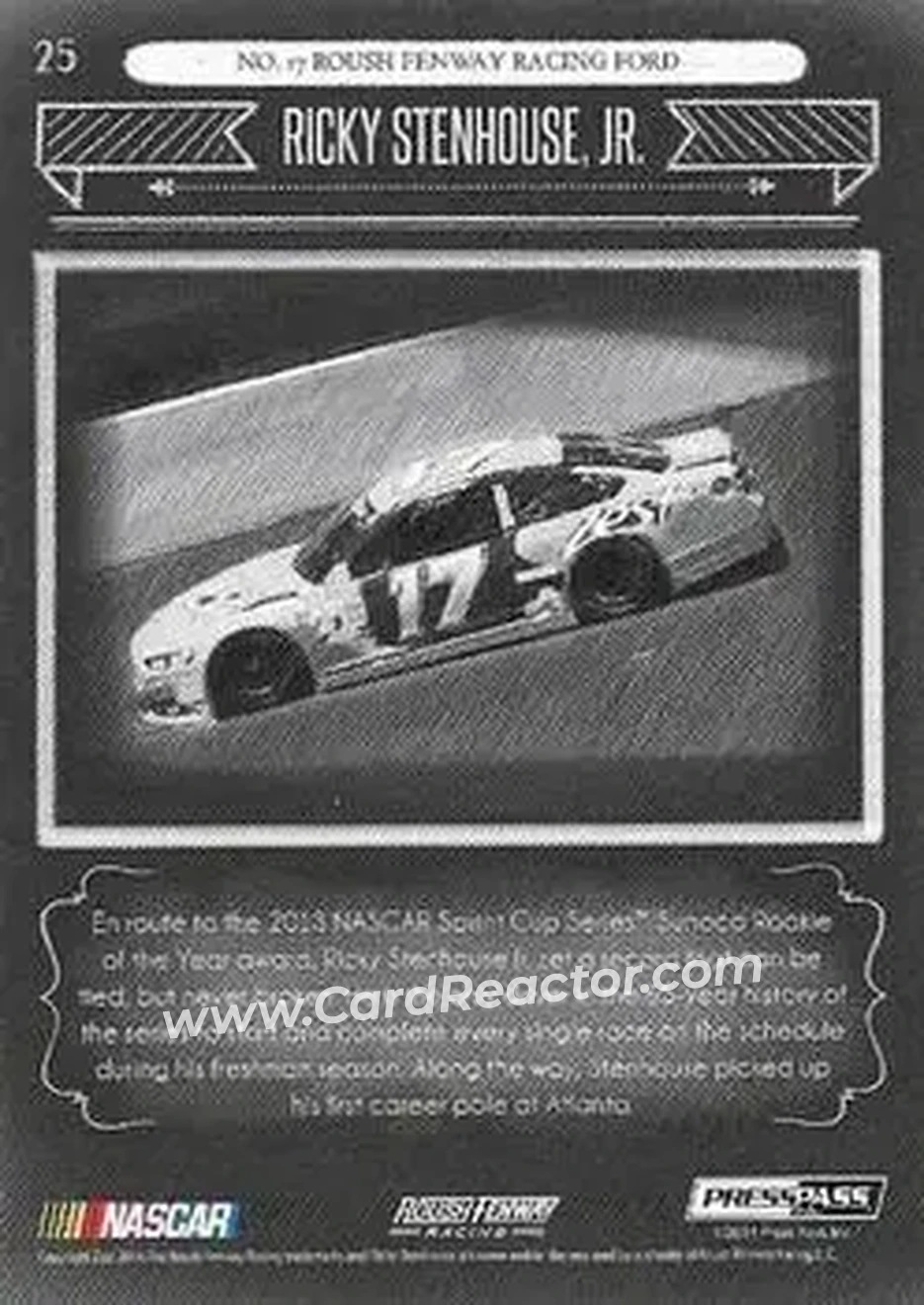 2014 Press Pass Total Memorabilia #25 - Ricky Stenhouse Jr. - Roush Fenway Racing - Back 2014 Press Pass Total Memorabilia #25 - Ricky Stenhouse Jr. - Roush Fenway Racing - Back
