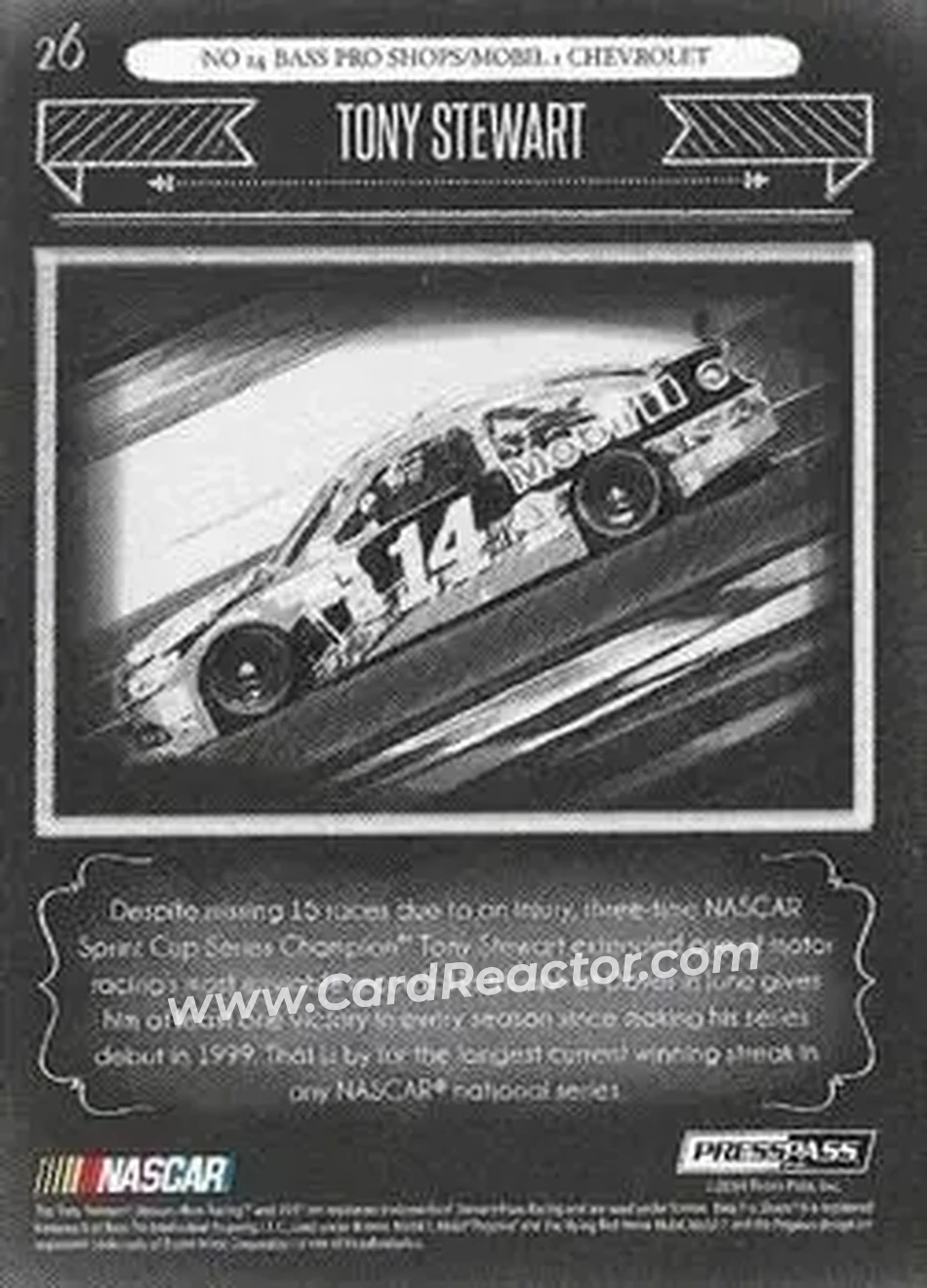 2014 Press Pass Total Memorabilia #26 - Tony Stewart - Stewart-Haas Racing - Back