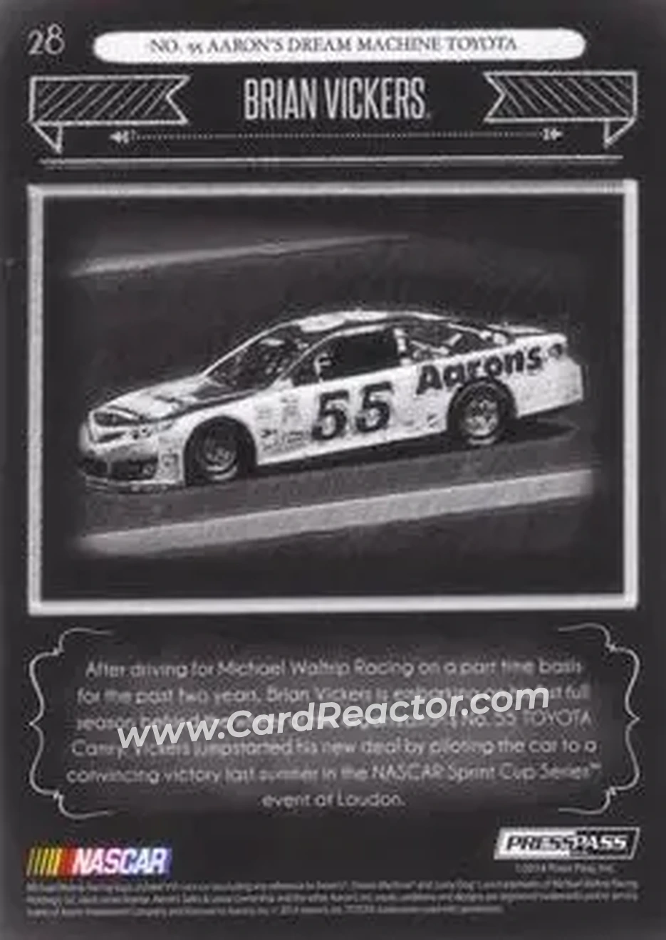 2014 Press Pass Total Memorabilia #28 - Brian Vickers - Michael Waltrip Racing - Back