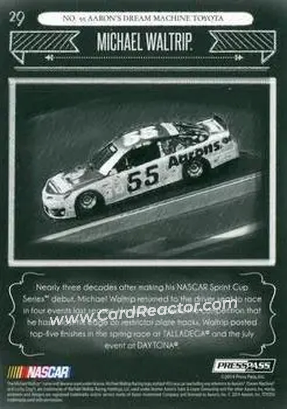 2014 Press Pass Total Memorabilia #29 - Michael Waltrip - Michael Waltrip Racing - Back 2014 Press Pass Total Memorabilia #29 - Michael Waltrip - Michael Waltrip Racing - Back