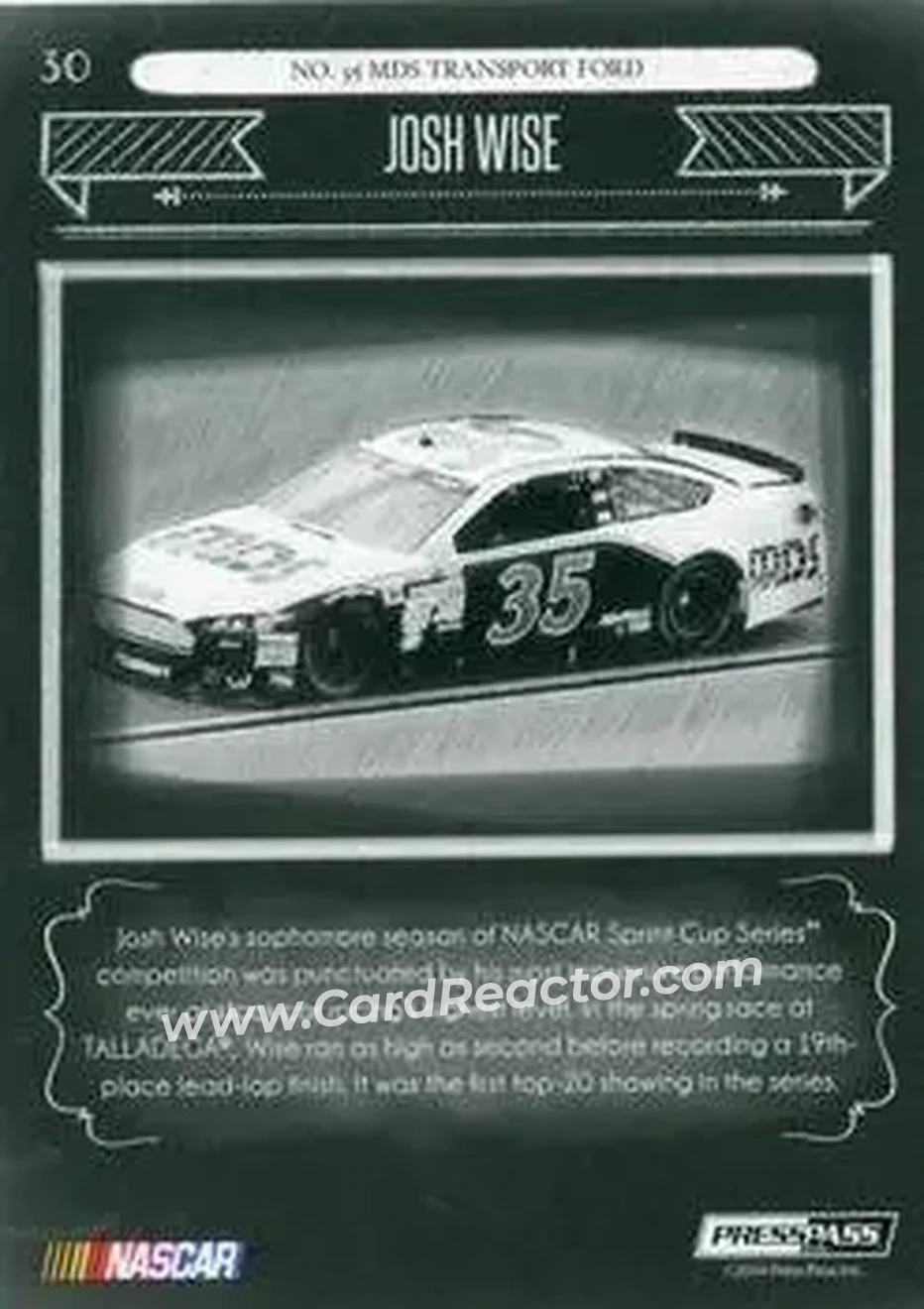 2014 Press Pass Total Memorabilia #30 - Josh Wise - Front Row Motorsports - Back