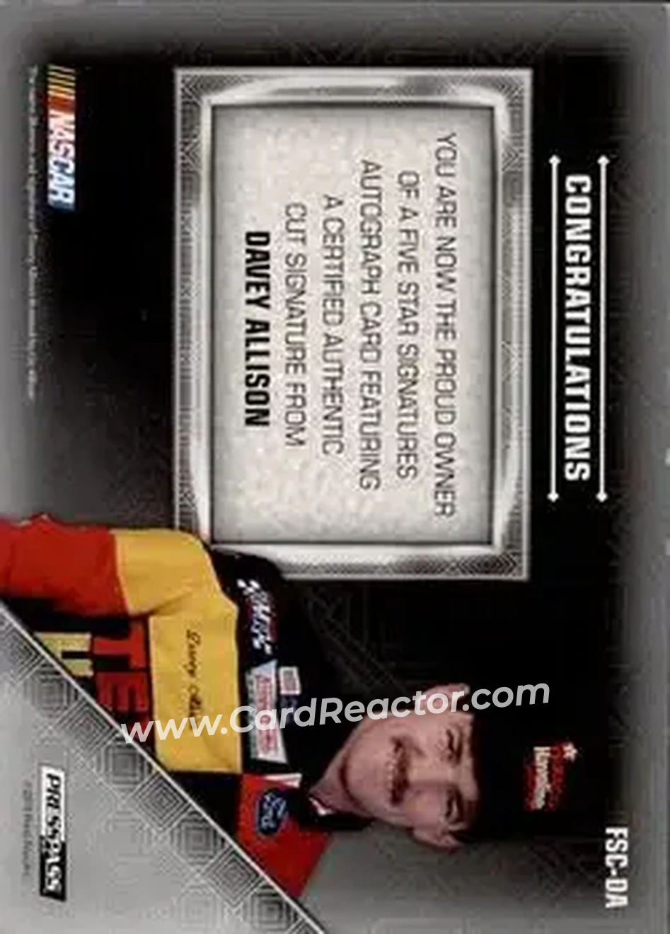 2014 Press Pass Five Star - Cut Signatures #FSC-DA - Davey Allison - Robert Yates Racing - Back 2014 Press Pass Five Star - Cut Signatures #FSC-DA - Davey Allison - Robert Yates Racing - Back