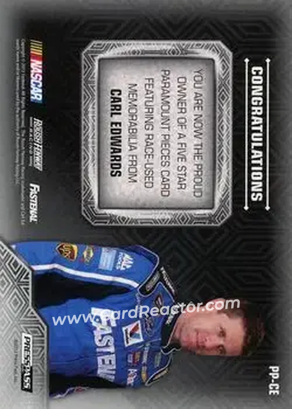 2014 Press Pass Five Star - Paramount Pieces Holofoil #PP-CE - Carl Edwards - Roush Fenway Racing - Back