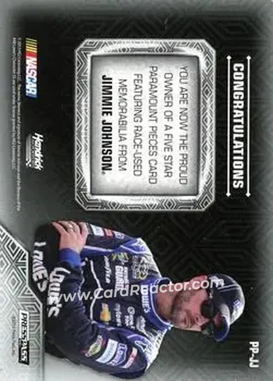 2014 Press Pass Five Star - Paramount Pieces Blue #PP-JJ - Jimmie Johnson - Hendrick Motorsports - Back