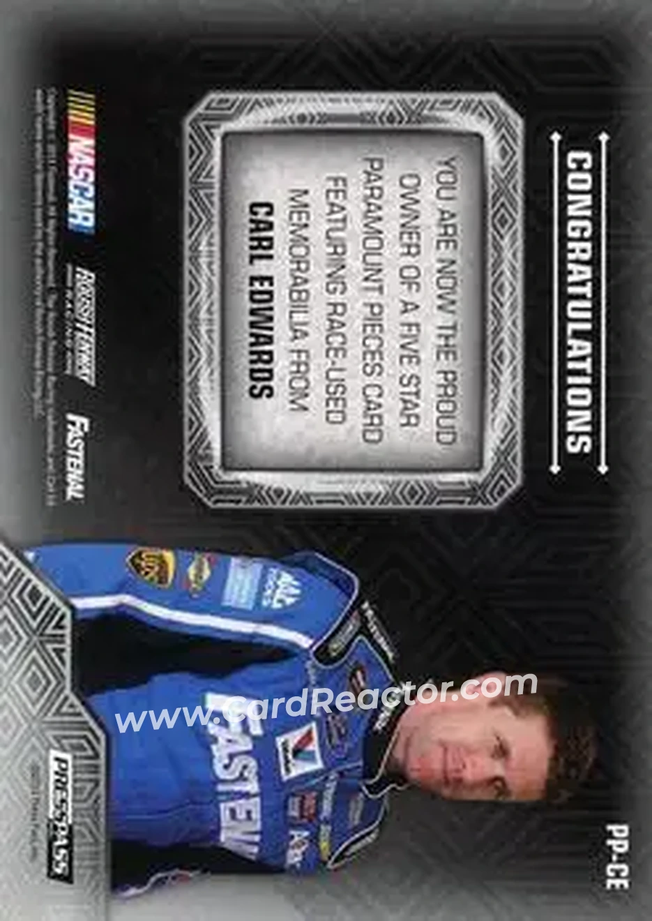 2014 Press Pass Five Star - Paramount Pieces Melting #PP-CE - Carl Edwards - Roush Fenway Racing - Back