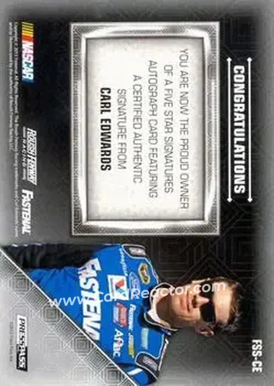 2014 Press Pass Five Star - Five Star Signatures Blue #FSS-CE - Carl Edwards - Roush Fenway Racing - Back