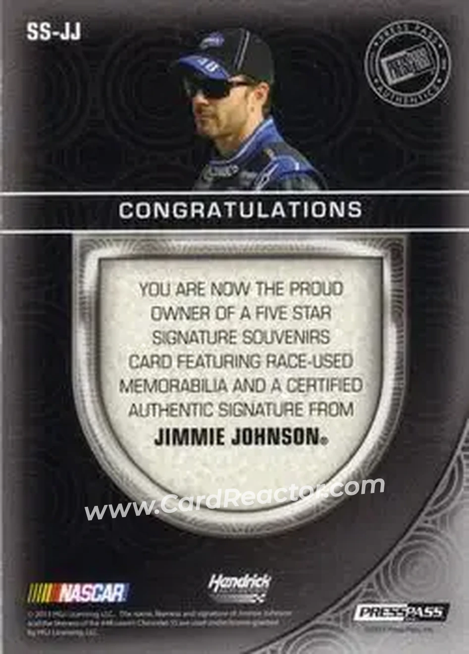 2014 Press Pass Five Star - Signature Souvenirs Gold #SS-JJ - Jimmie Johnson - Hendrick Motorsports - Back