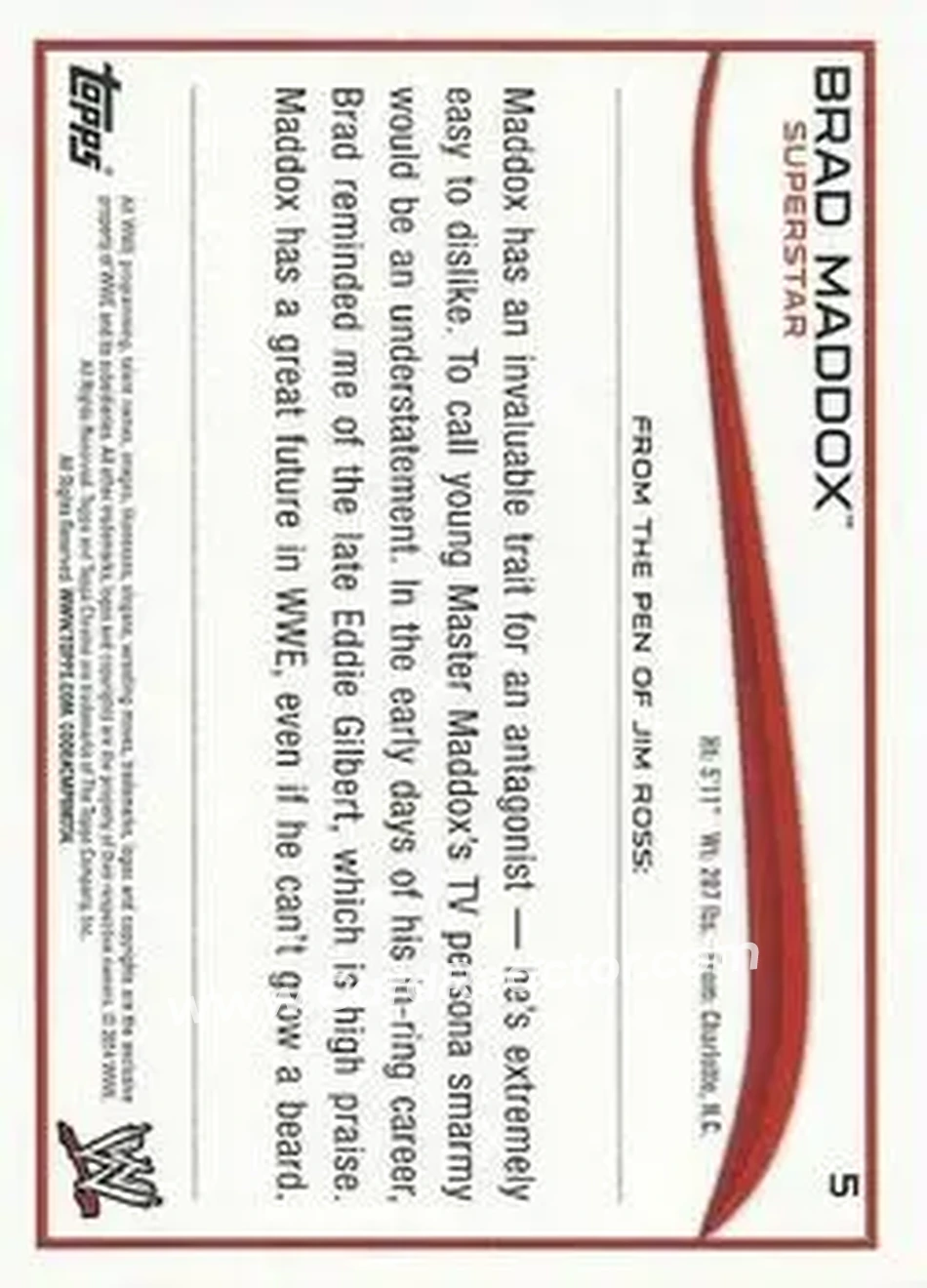 2014 Topps Chrome WWE #5 - Brad Maddox - Back