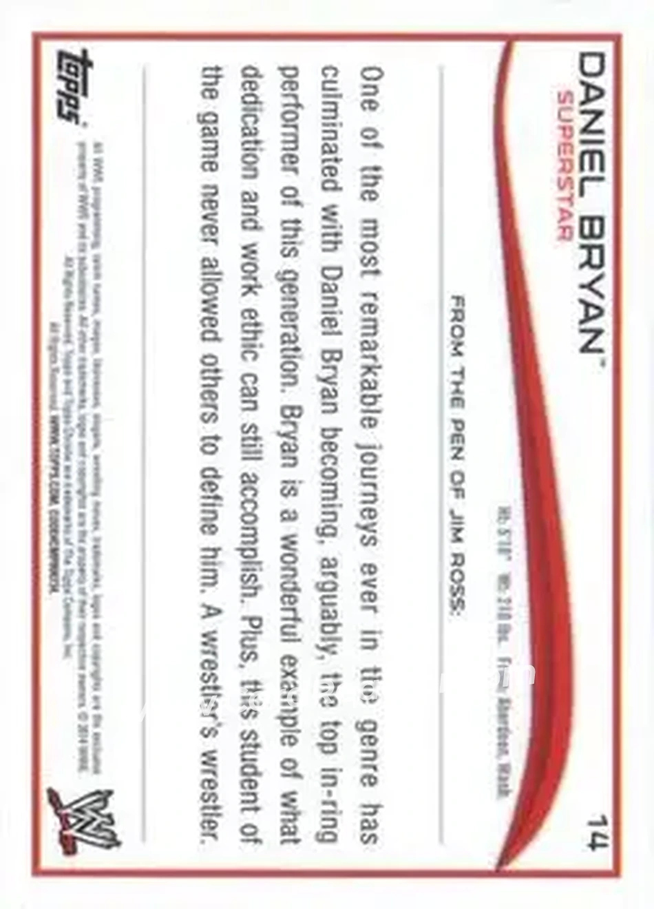 2014 Topps Chrome WWE #14 - Bryan Danielson - Back