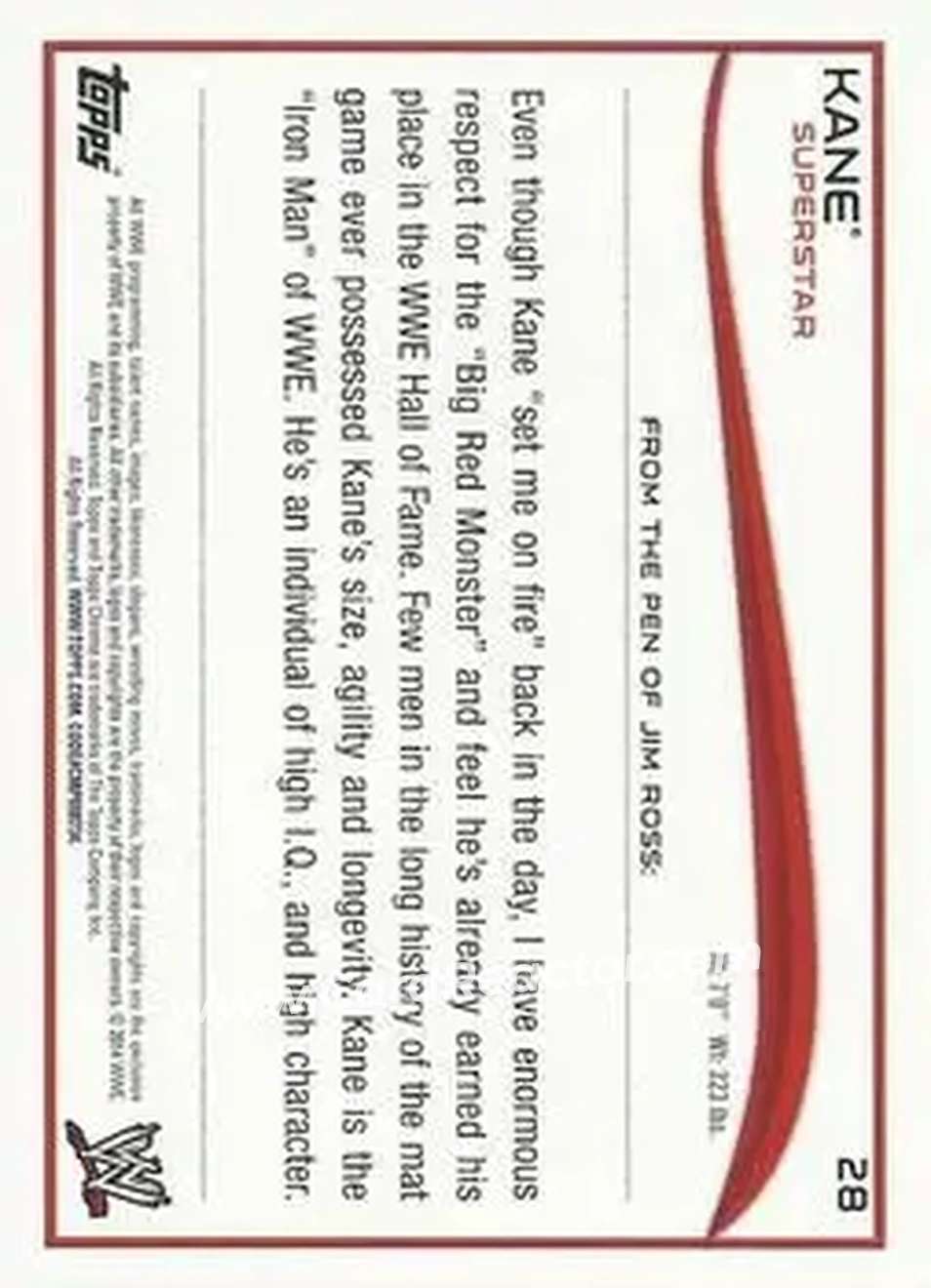 2014 Topps Chrome WWE #28 - Kane - Back