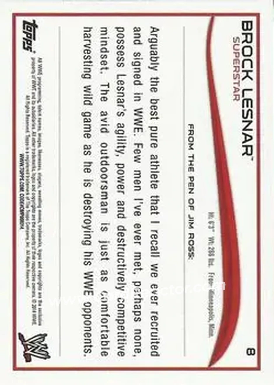 2014 Topps WWE #8 - Brock Lesnar - Back