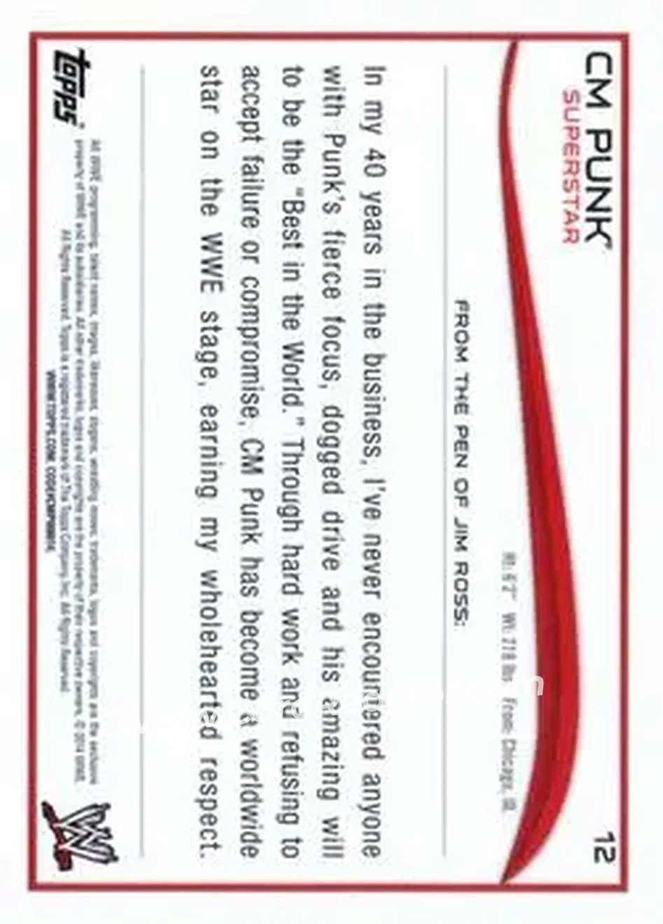 2014 Topps WWE #12 - CM Punk - Back