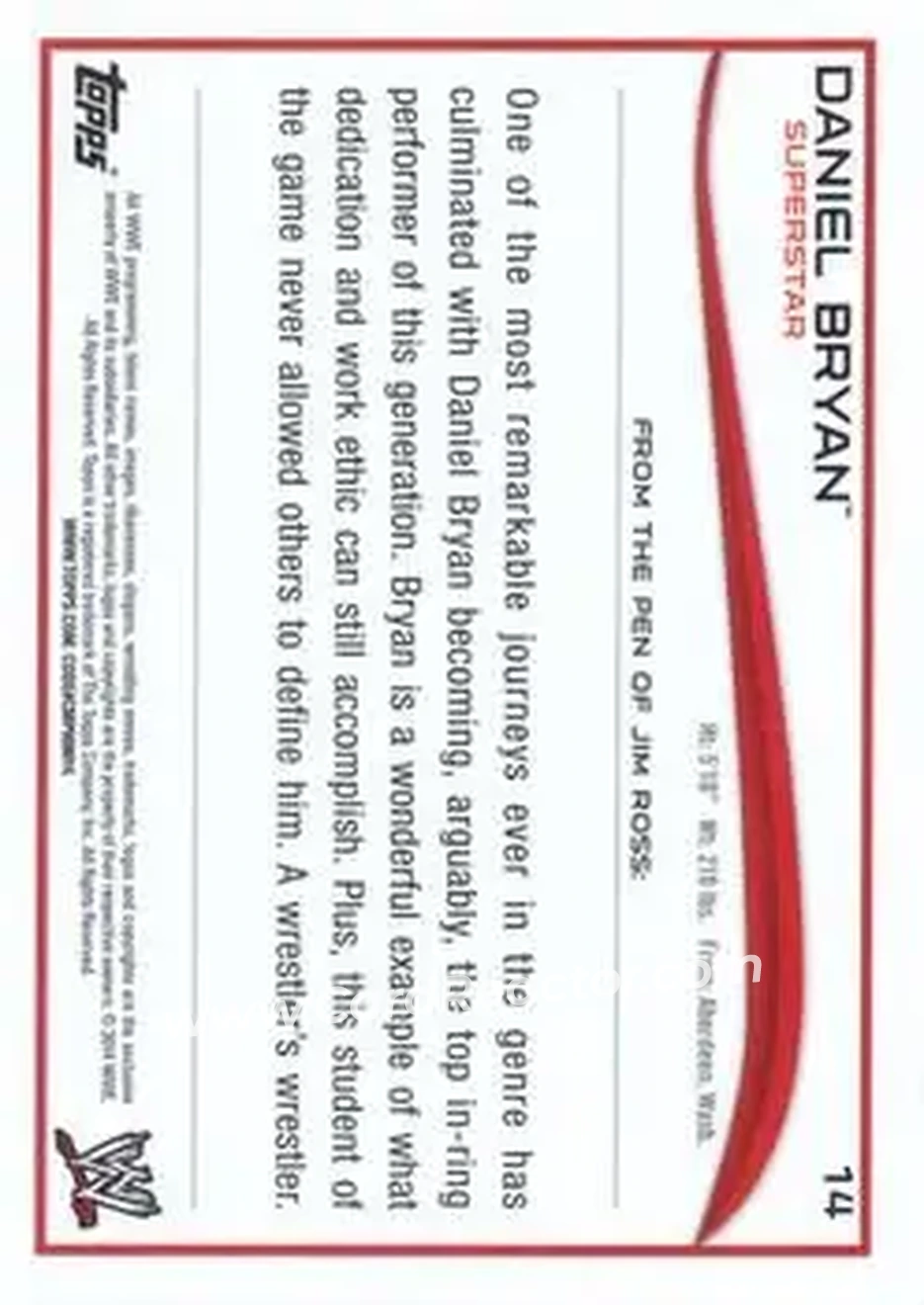 2014 Topps WWE #14 - Bryan Danielson - Back