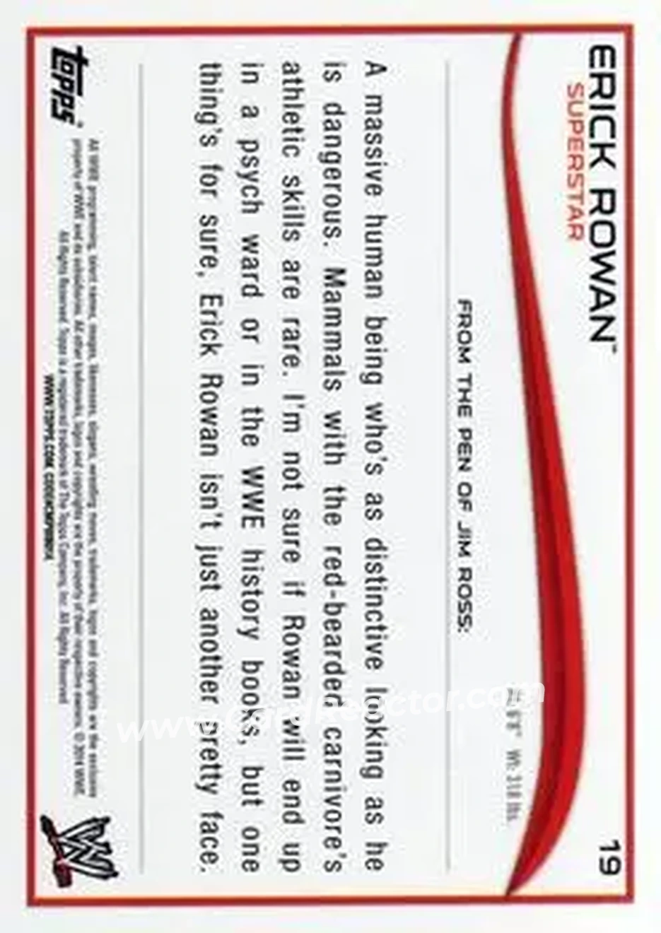 2014 Topps WWE #19 - Erick Rowan - Back