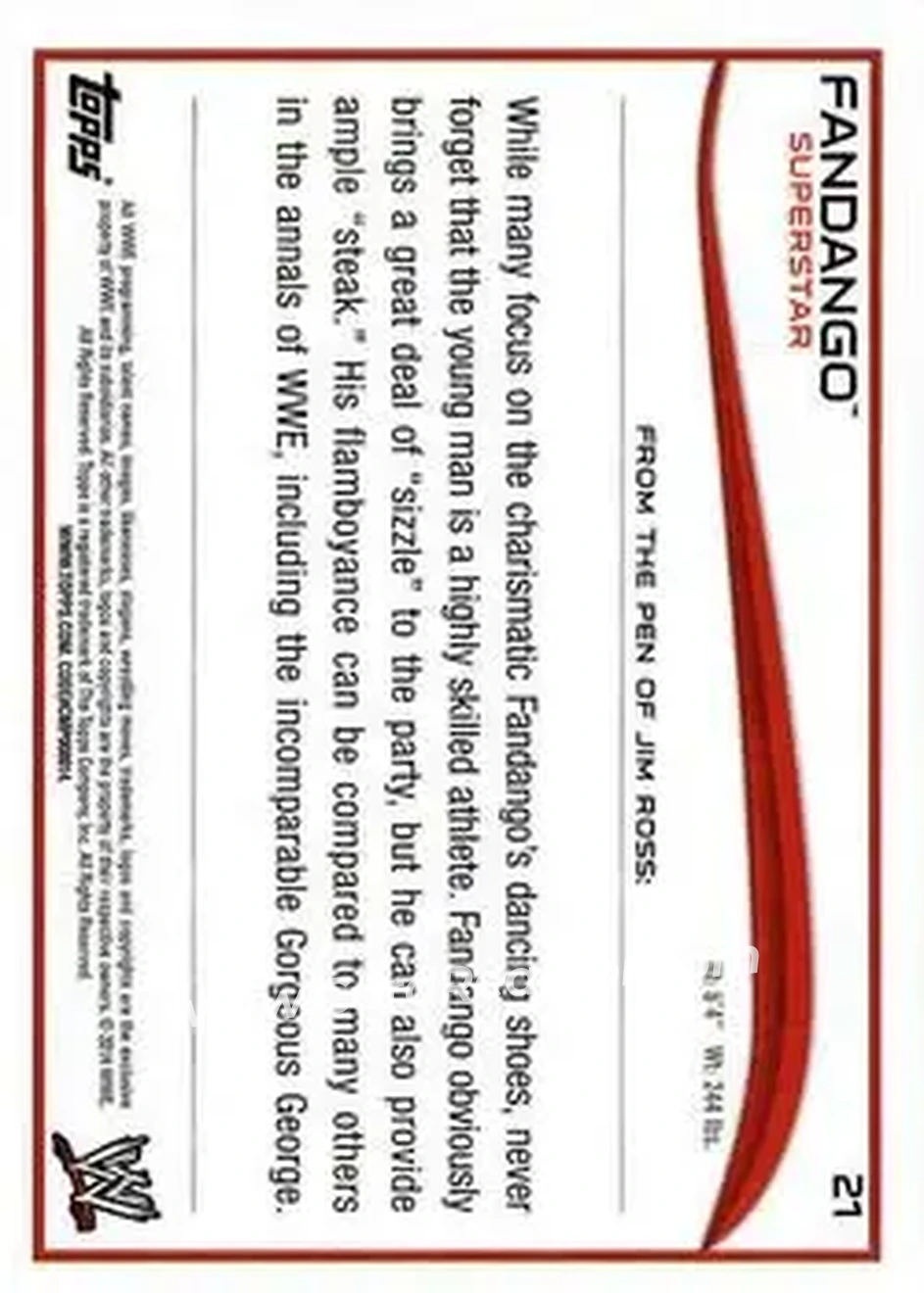 2014 Topps WWE #21 - Fandango - Back